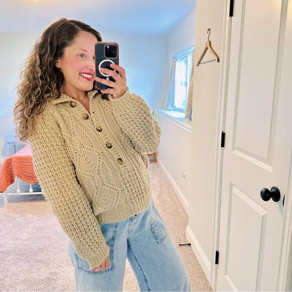 THE GREAT. Cream Neutral Oatmeal Cable Knit Wool Alpaca Sweater 1 Small - Picture 1 of 15